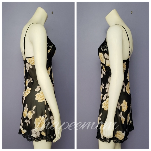 Victoria's Secret Sheer Black Slip Yellow Roses - Picture 4 of 7